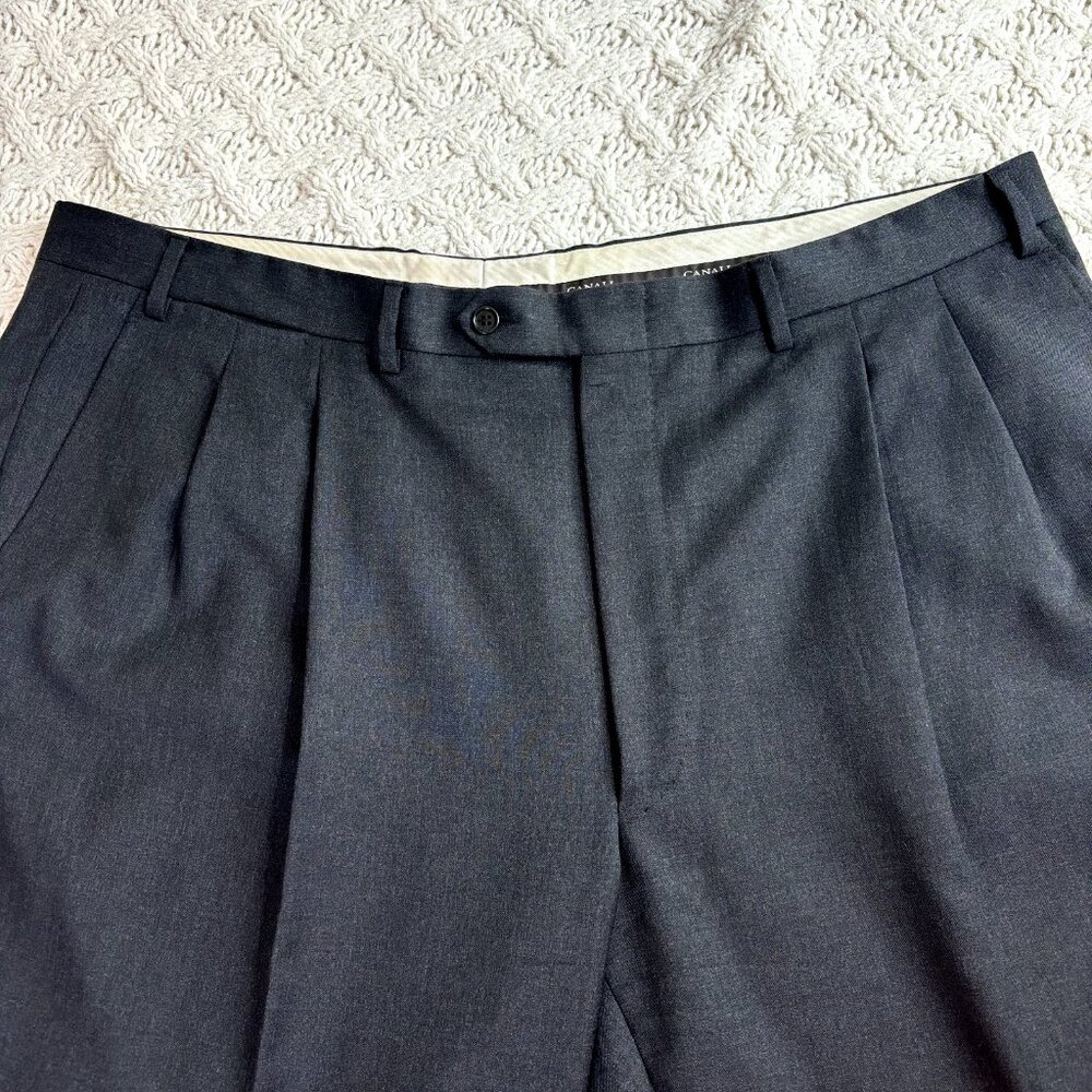 Canali Men's Dress Pants Size 41-42x30 Pure Wool Trousers Pleated Italy